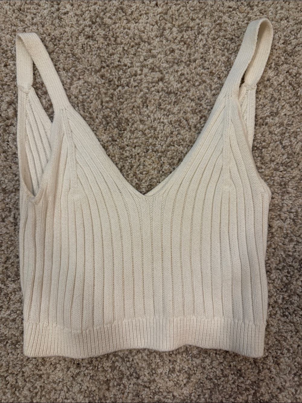 aerie Ribbed V-Neck Crop Camisole - Cream
